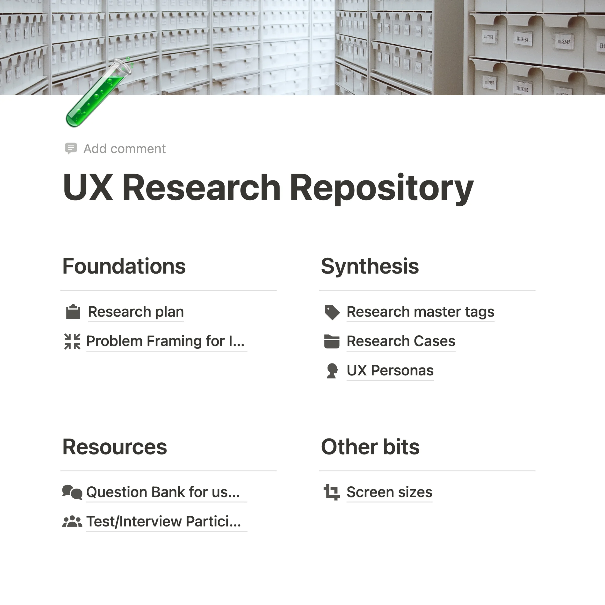 Documentation snippet of the UX Research Repository home page.
