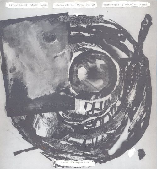 Abstract expressionist style painting, in black and white, of what seems to be a flying saucer