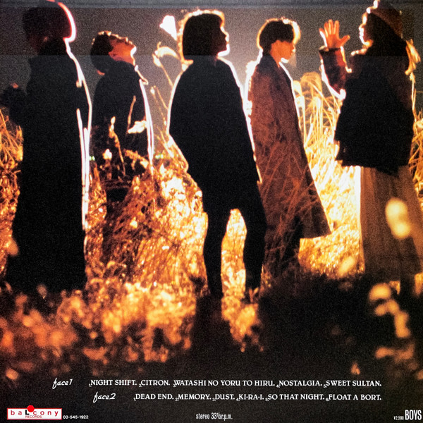 The background is a night photo of the band elements standing in the middle of a field as if they're talking between them. At the bottom, the album's tracklist and some credits.